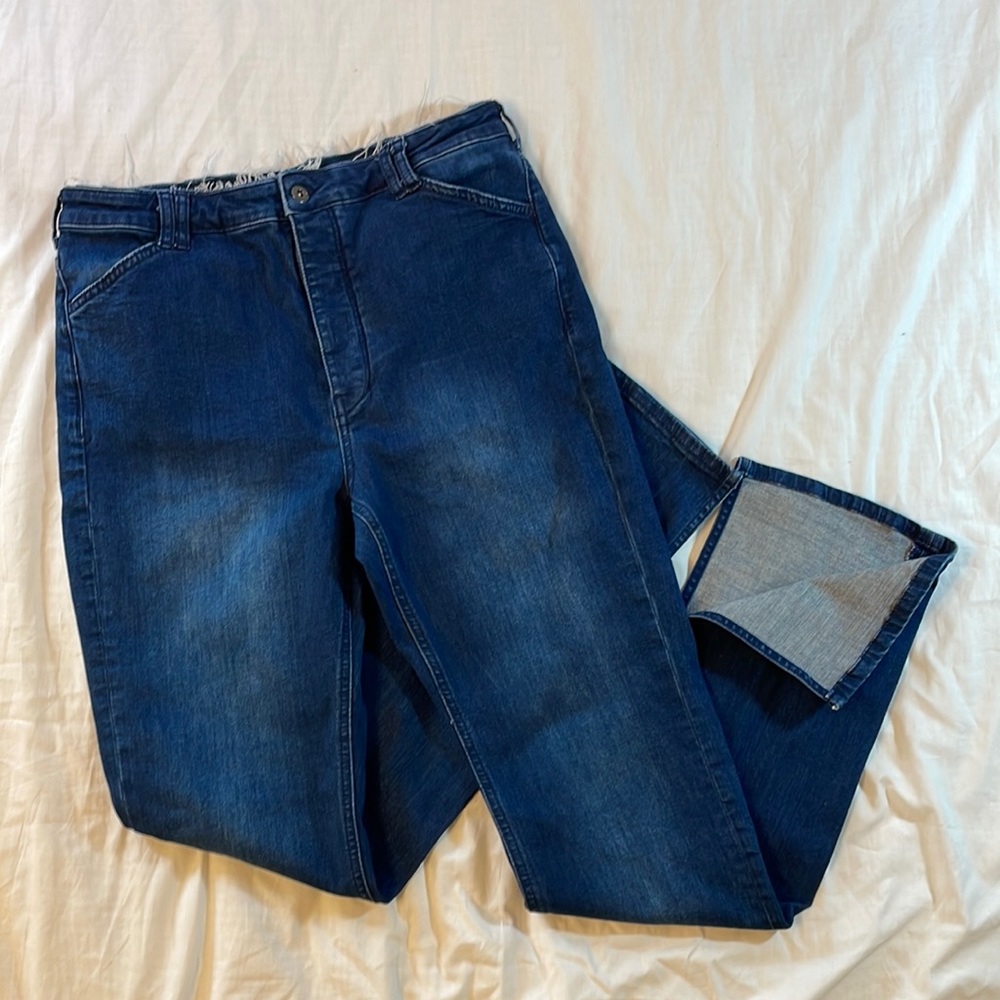 Pilcro High Rise Split Ankle Jeans Size 31 Distressed Waist Dark Wash Anthro